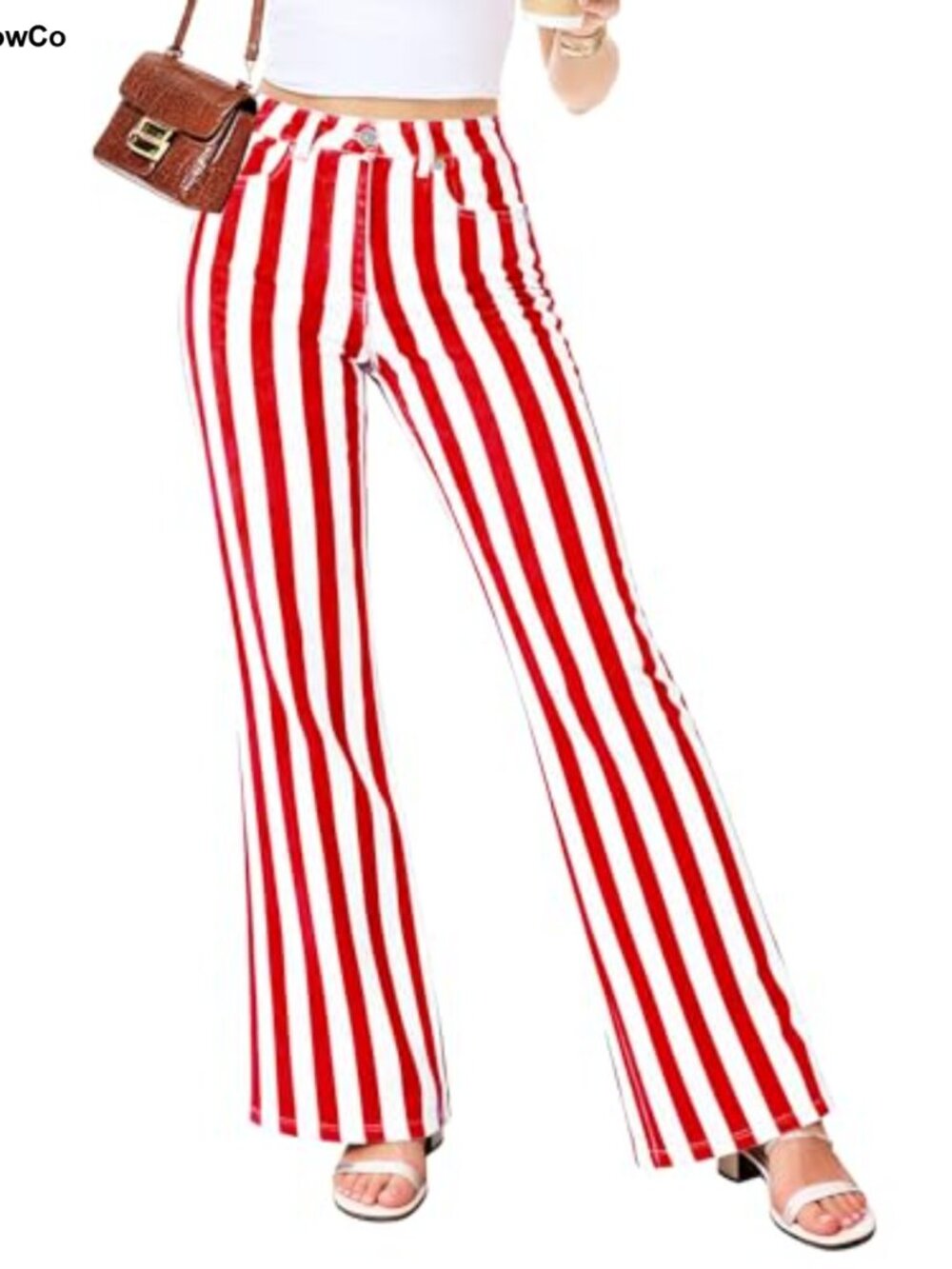 High Waisted Stretch Flare Bell Bottom Jeans Women Striped Denim Pants